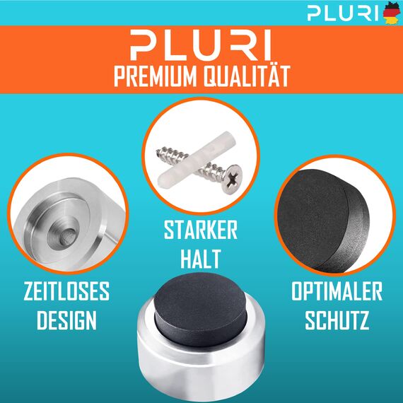 PLURI - Premium Türstopper Wand Edelstahl [10er Set] - GRATIS Befestigungsmaterial, Wandmontage mit Schrauben & Dübeln – Gummi-Puffer schützt Türgriff, Türklinke und Wand