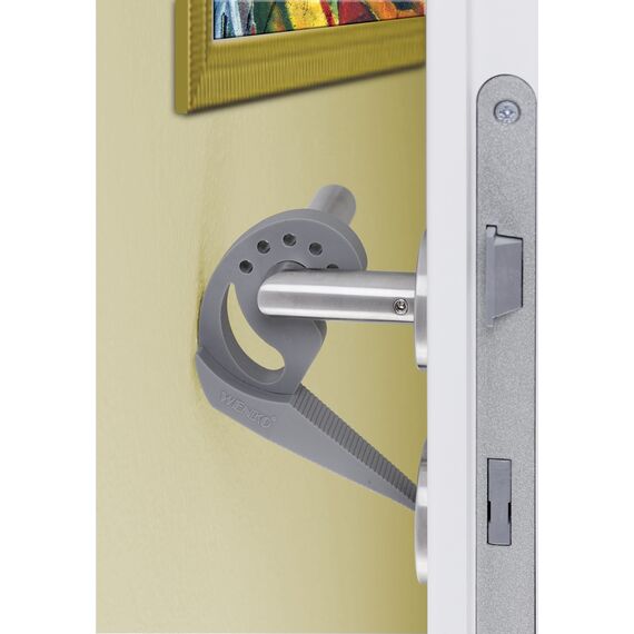 WENKO Multi-Stop, Flexibler Türstopper und Fensterstopper mit vielen Funktionen aus hochwertigem Kunststoff, für Türen, Fenster und Schubladen als Puffer und Klemmschutz, 11,8 x 7,7 x 2,5 cm, Grau