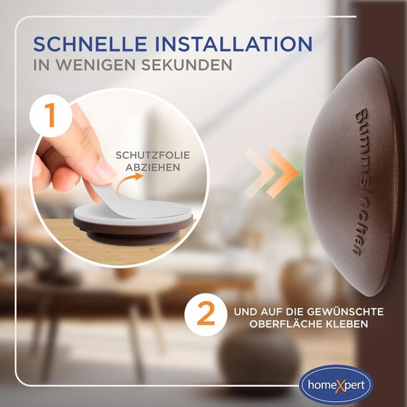homeXpert Türstopper Wand Braun selbstklebend [10 Stück] - Ø 40 mm - kleiner Wandpuffer für Wandschutz - Türpuffer Wand für Türanschlag, Türgriffschutz, Türklinken Stopper