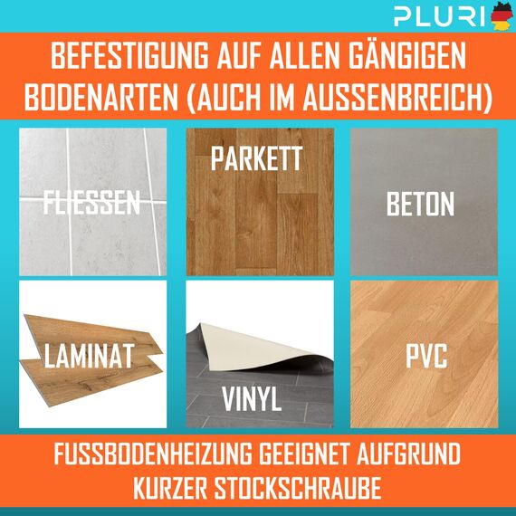 PLURI - Premium Türstopper Boden Edelstahl [10er Set] - GRATIS Befestigungsmaterial, Bodentürstopper zum Schrauben inkl. Schrauben & Dübel – Gummi-Puffer schützt Türgriff, Türklinke und Wand