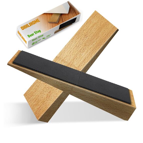 2er Pack Holz-Türstopper - Fester Türstopper boden -Rutschfeste Türstoppers boden für alle Türtypen und Böden - Jeder Türkeile 0,6 Zoll dick, 4,7 Zoll lang mit Gummi - Door Stopper