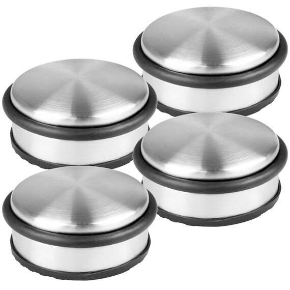 HRB Türstopper 4er Set, Edelstahl massiv - Schwerer Türstopper Boden 1,2 Kg/Stk., Door Stopper im modernen Design versehen mit Gummiring zum Schutz der Türen