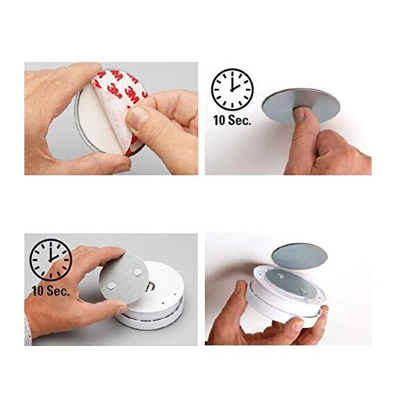 UNITEC Magnethalterung für Rauchmelder, Feuermelder, Rauchwarnmelder, rund, 70 mm Durchmesser, extrem starker Magnet, Montage ohne Werkzeug