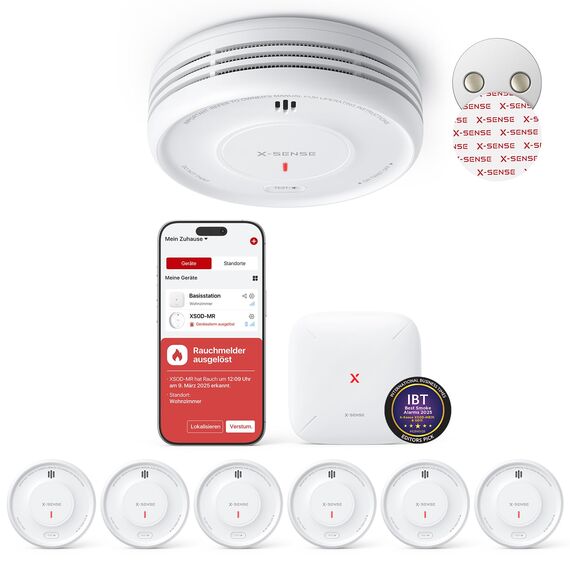X-Sense Smart Rauchmelder WLAN mit Magnethalterung, vernetzter Feuermelder mit Basisstation SBS50, App-Funktion, Home-Assistant-kompatibel, austauschbare Batterie, XS0D-MR61