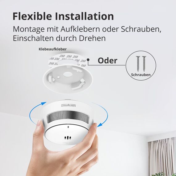 Rauchmelder, Rauchmelder 10 Jahre Batterie, Feuermelder mit Stummschaltfunktion aus der Ferne, Feuermelder 10 Jahre Batterie Testsieger, Große Test/Stummschalttaste, TUV-Zertifiziert EN14604