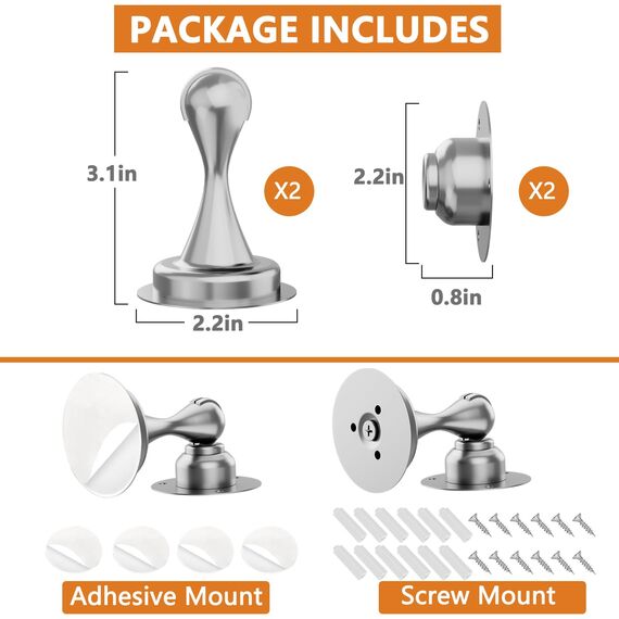Magnetischer Türstopper – 2 Stück, Edelstahl, Modern, Wandmontage, Bodenmontage