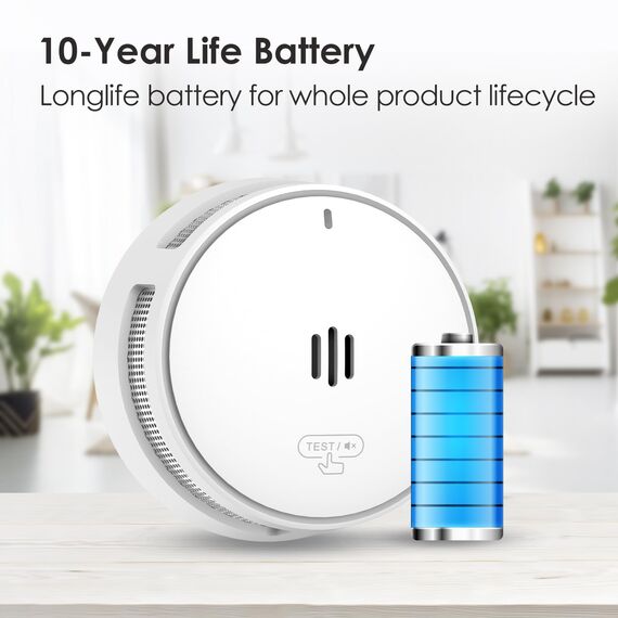 Rauchmelder, Rauchmelder 10 Jahre Batterie, Feuermelder mit Stummschaltfunktion aus der Ferne, Feuermelder 10 Jahre Batterie Testsieger, Große Test/Stummschalttaste, TUV-Zertifiziert EN14604