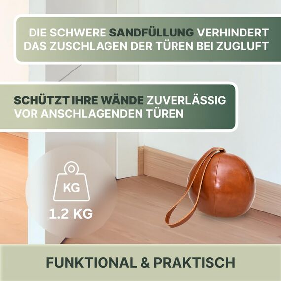 TOPANBIETER 999 Dekorativer Türstopper PU Lederball mit Schlaufe Türhalter Fensterpuffer Bodenstopper Tür Stopper (PU Lederball mit Schlaufe)