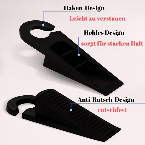 HOPS 5er Set Türstopper Boden - Türkeil, Door Stopper, Kunststoff Keile, Schwarz, Türhalter, Gummi