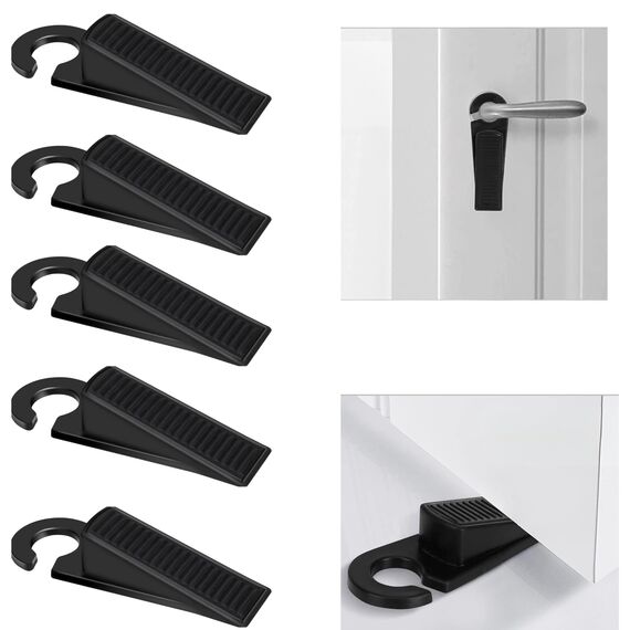 HOPS 5er Set Türstopper Boden - Türkeil, Door Stopper, Kunststoff Keile, Schwarz, Türhalter, Gummi