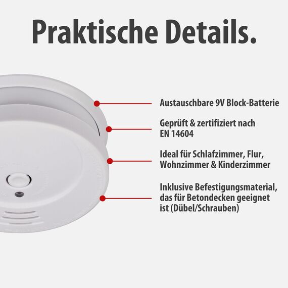 Brennenstuhl Rauchmelder RM C 9010 mit austauschbarer Batterie (geprüft nach EN 14604, durchdringendes Alarmsignal) weiß