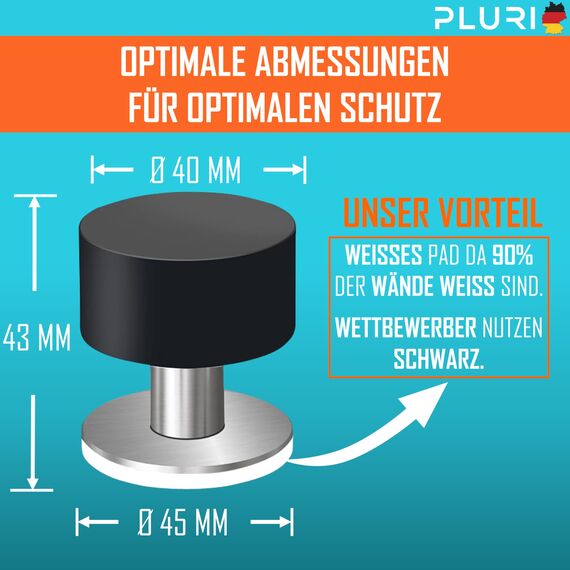 PLURI Premium Türstopper Wand selbstklebend 1er Set Schwarz Wandpuffer Gummipuffer Bodentürstopper Türstopper Türgriff Wandschutz Türbügel Wandmontage Bodenmontage