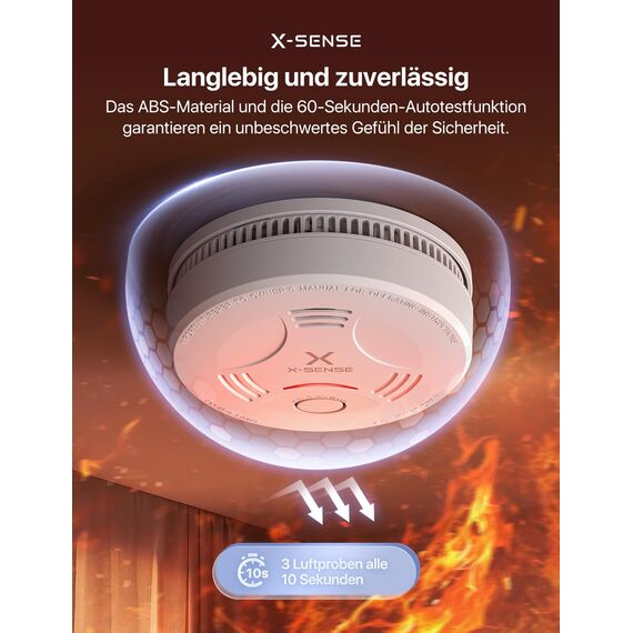 X-Sense Rauchmelder mit 10 Jahre Batterie und Magnethalterung, Feuermelder, TÜV Rheinland-Zertifiziert, mit Stummschalt- und Selbsttest-Funktion, SD11, 1er Set