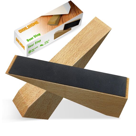 2er Pack Holz-Türstopper - Fester Türstopper boden -Rutschfeste Türstoppers boden für alle Türtypen und Böden - Jeder Türkeile 2 Zoll dick, 6,3 Zoll lang mit Gummi - Door Stopper