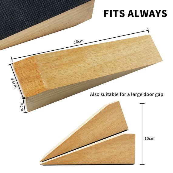 2er Pack Holz-Türstopper - Rutschfeste Türstopper boden für alle Türtypen und Oberflächen - Jeder Türkeile 2 Zoll dick, 6,3 Zoll lang mit Gummi - Door Stopper
