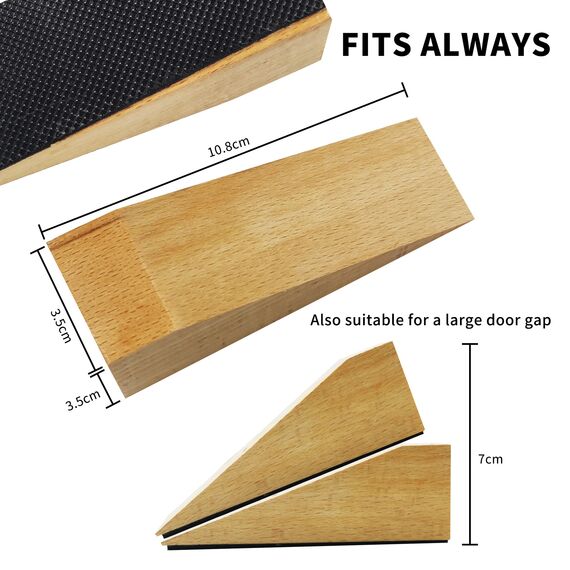 2er Pack Holz-Türstopper - Rutschfeste Türstoppers boden für alle Türtypen und Oberflächen - Jeder Türkeile 1,4 Zoll dick, 4,3 Zoll lang mit Gummi - Door Stopper