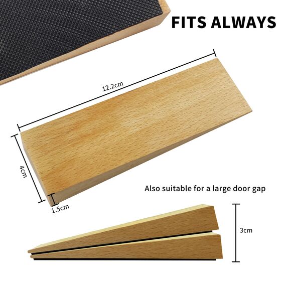 2er Pack Holz-Türstopper - Rutschfeste Türstopper boden für alle Türtypen und Oberflächen - Jeder Türkeile 0,6 Zoll dick, 4,7 Zoll lang mit Gummi - Door Stopper