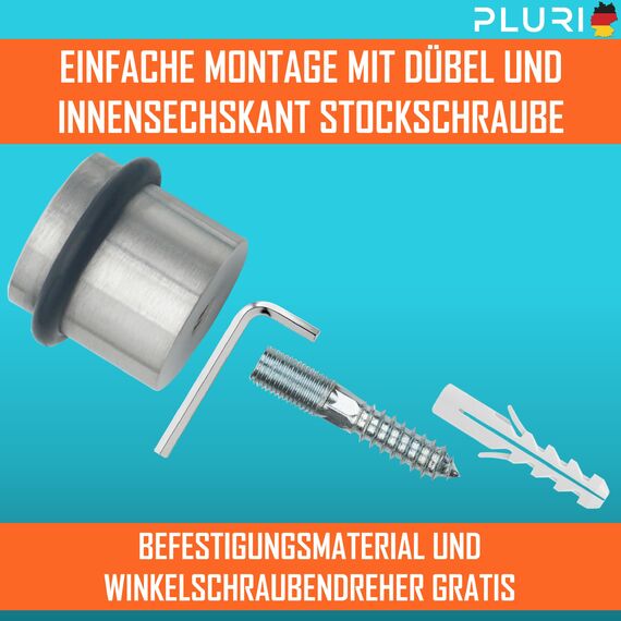 PLURI - Premium Türstopper Boden Edelstahl [1er Set] - GRATIS Befestigungsmaterial, Bodentürstopper zum Schrauben inkl. Schrauben & Dübel – Gummi-Puffer schützt Türgriff, Türklinke und Wand