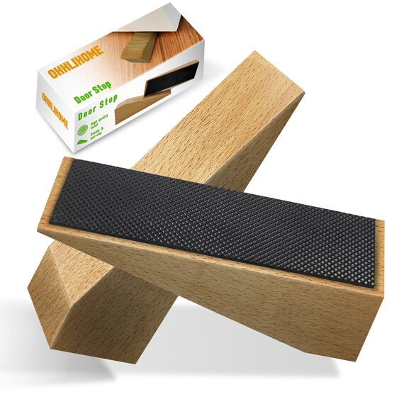 2er Pack Holz-Türstopper - Fester Türstopper boden -Rutschfeste Türstoppers boden für alle Türtypen und Böden - Jeder Türkeile 1,4 Zoll dick, 4,3 Zoll lang mit Gummi - Door Stopper