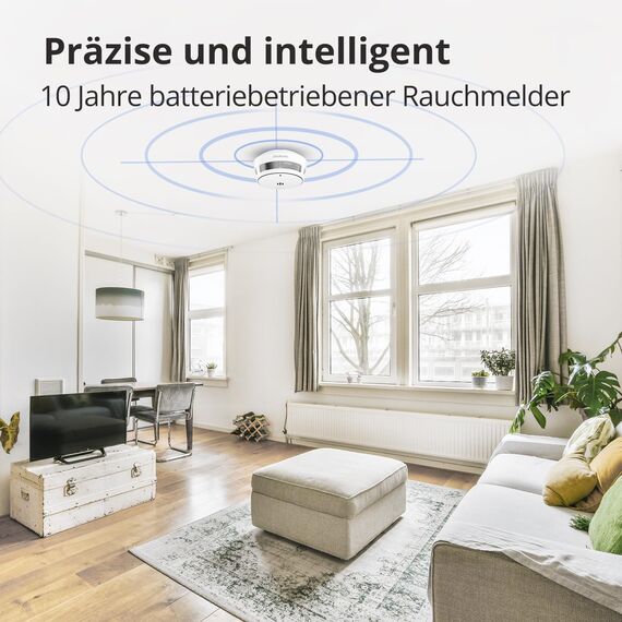 Rauchmelder, 10 Jahre Batterie, Rauchmelder für Zuhause, Feueralarm mit Stummschaltfunktion aus der Ferne, große Test-/Stummschalttaste, konform mit EN14604 (5 Stück)