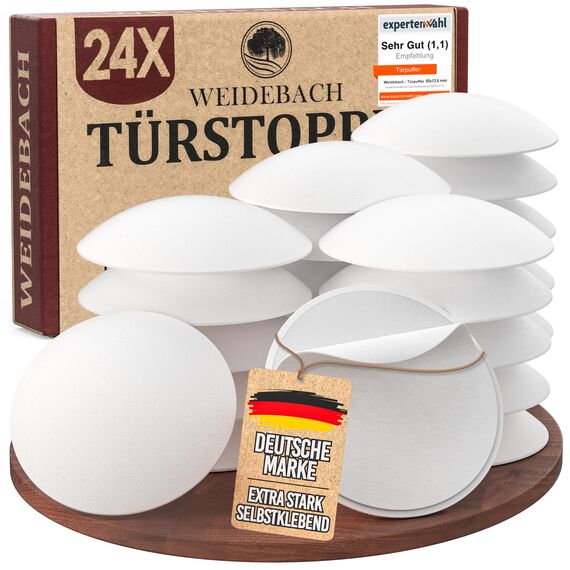 WEIDEBACH® 24x dezente Türstopper Wand, weiße Türpuffer, 40x9 mm Türstopper Wand selbstklebend, Elastikpuffer für jede Oberfläche, Gummistopper, Türpuffer Wand, Puffer