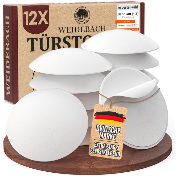 WEIDEBACH® 12x dezente Türstopper Wand, weiße Türpuffer, 40x8 mm selbstklebend, Elastikpuffer für jede Oberfläche, Gummistopper, Türpuffer Wand, Puffer