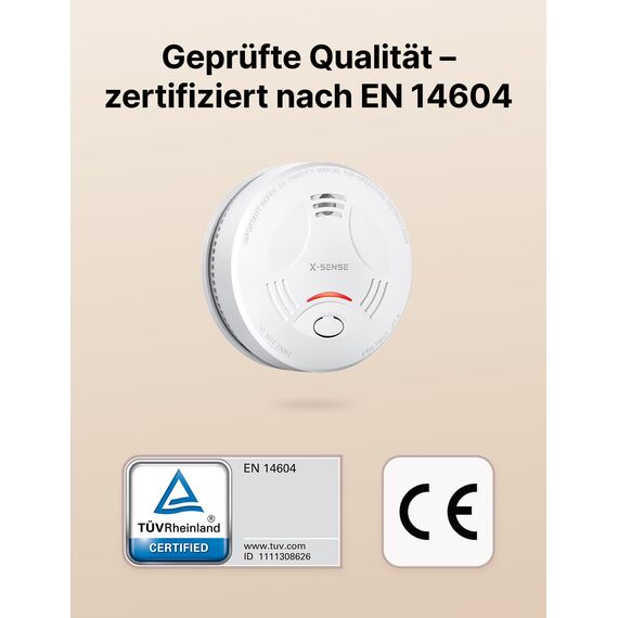 X-Sense Smart-Rauchmelder WLAN mit Magnethalterung, Zertifiziert nach EN 14604, Rauchmelder vernetzt, App-Steuerung, mit Basisstation SBS50, funkvernetzter Feuermelder, SD11-MR61, 6 Stück