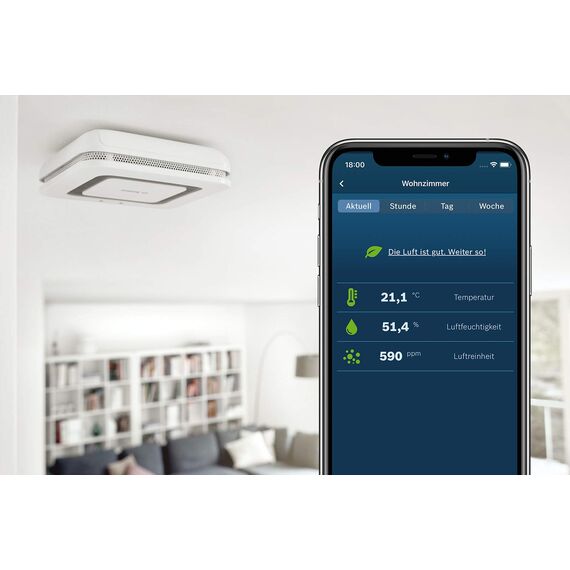 Bosch Smart Home Rauchmelder Twinguard mit Luftqualitätsmessung und App-Funktion, kompatibel mit Apple Homekit