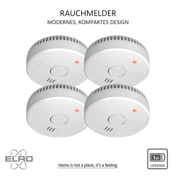 ELRO FS1801 | 4-Teiliges Rauchmelder-Set | 10 Jahre Sensor | Entspricht der Europäischen Norm EN14604 | Weiß | Set mit 4 Stück