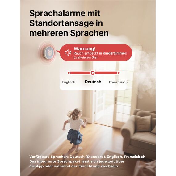 X-Sense Intelligenter WLAN-Rauchmelder mit Sprachalarmsystem und 17 Standorten, Feuermelder, Rauchwarnmelder, nur 33 mm dünn, XS0B-iR, 1 Stück