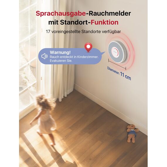 X-Sense Smarter Rauchmelder WLAN mit Sprachausgabe und 17 Standorten, Feuermelder, Rauchmelder vernetzt, 33 mm, SBS50 Basisstation erforderlich, XS0B-MR, 3 Stück