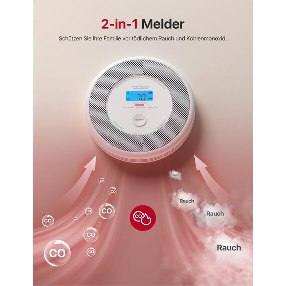 X-Sense XP0A-iR Rauch und CO Melder mit Sprachalarm und Standortansage, WLAN Kombinierter Rauch- und Kohlenmonoxidmelder für 17 festlegbare Räume，kompatibel mit der X-Sense Home Security-App, 2er Set
