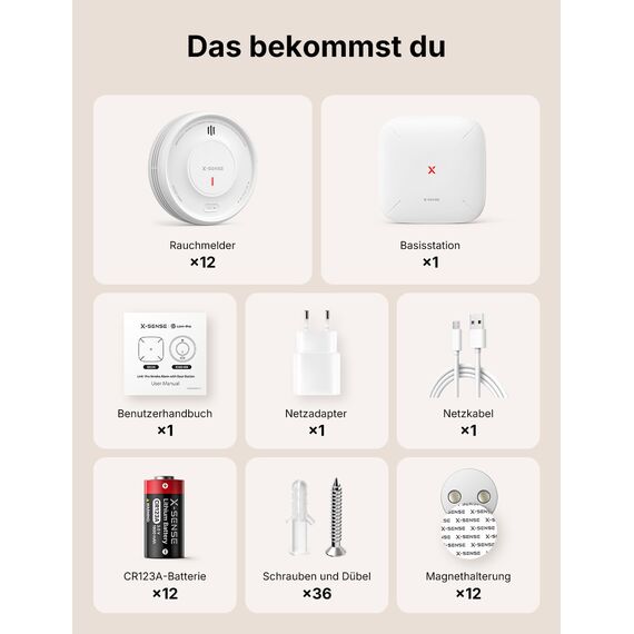 X-Sense Smart Rauchmelder WLAN mit Magnethalterung, vernetzter Feuermelder mit Basisstation SBS50, App-Funktion, Home-Assistant-kompatibel, austauschbare Batterie, XS0D-MR121