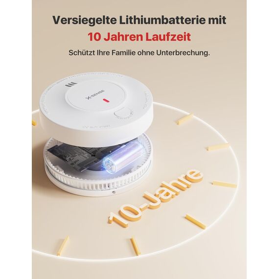 X-Sense Verbesserter Rauchmelder 10 Jahre Batterie, Feuermelder mit fotoelektrischem Sensor, EN14604 geprüfte Brandmelder, SD2J0AX, 1er Set