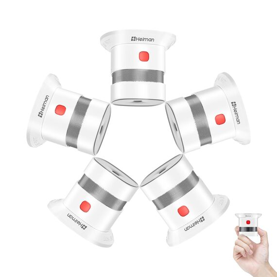Heiman Mini Rauchmelder 5er Set – Red Dot Design Award, 10 Jahre Batterielaufzeit, EN14604, TÜV, CE, UKCA, DBI Zertifiziert, 85 dB Alarm, Feuermelder, Rauchwarnmelder mit fotoelektrischem Sensor