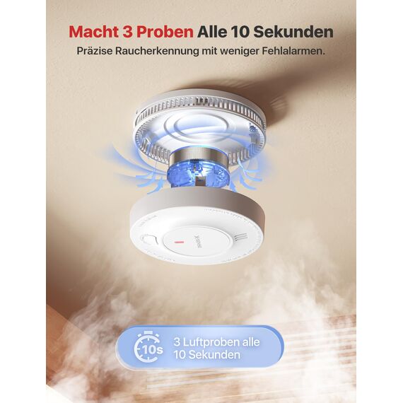 X-Sense Verbesserter Rauchmelder 10 Jahre Batterie, Feuermelder mit fotoelektrischem Sensor, EN14604 geprüfte Brandmelder, SD2J0AX, 1er Set