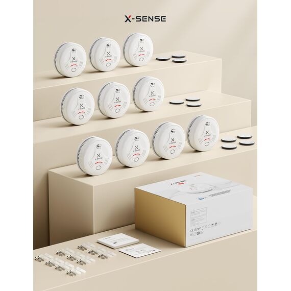 X-Sense Rauchmelder mit 10 Jahre Batterie und Magnethalterung, Feuermelder, TÜV Rheinland-Zertifiziert, mit Stummschalt- und Selbsttest-Funktion, SD11, 10er Set