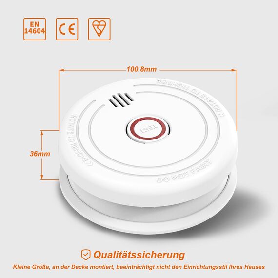 Rauchmelder,Rauchmelder mit magnethalterung Feuermelder 10 Jahre Lebensdauer, Photoelektrischer Brandmelder mit austauschbarer 1 Jahre Batterie 4 Stück