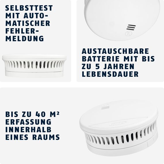 ABUS Rauchmelder RWM90 - mit austauschbarer 5-Jahres-Batterie - DIN EN14604 Zertifiziert - für Wohnräume geeignet - 85 dB Alarmlautstärke - Weiß