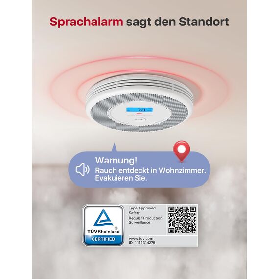 X-Sense XP0A-iR Rauch und CO Melder mit Sprachalarm und Standortansage, WLAN Kombinierter Rauch- und Kohlenmonoxidmelder für 17 festlegbare Räume，kompatibel mit der X-Sense Home Security-App, 2er Set