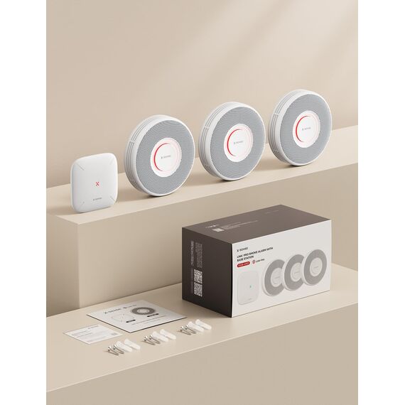 X-Sense Smarter Rauchmelder WLAN mit Sprachausgabe und 17 Standorten, Feuermelder, Rauchmelder vernetzt, 33 mm, Brandmelder mit SBS50 Basisstation, XS0B-MR31, 3 Stück
