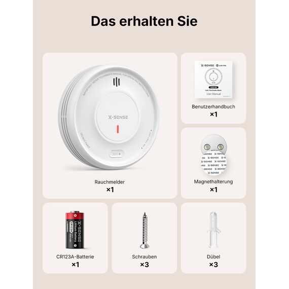 X-Sense Intelligenter Rauchmelder WLAN mit Magnethalterung, Funkrauchmelder smart, 10 Jahre Produktlebensdauer, Austauschbare Batterie, APP-Funktion erfordert die SBS50-Basisstation, XS0D-MR, 1 Stück