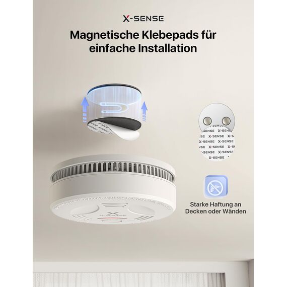X-Sense Rauchmelder mit 10 Jahre Batterie und Magnethalterung, Feuermelder, TÜV Rheinland-Zertifiziert, mit Stummschalt- und Selbsttest-Funktion, SD11, 10er Set