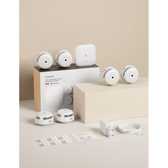 X-Sense Smart Rauchmelder XS01-M mit SBS50 Basisstation, Zertifiziert nach EN 14604, vernetzbare Funkrauchmelder mit WLAN, kompatibel mit der X-Sense Home Security App, weiß, FS61, 6 Stück