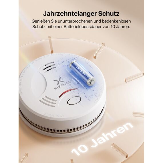 X-Sense Rauchmelder 10 Jahre Batterie, Feuermelder TÜV Rheinland Zertifiziert, Rauchwarnmelder mit Stummschaltung und Selbsttest Funktion, SD11, 1er Set