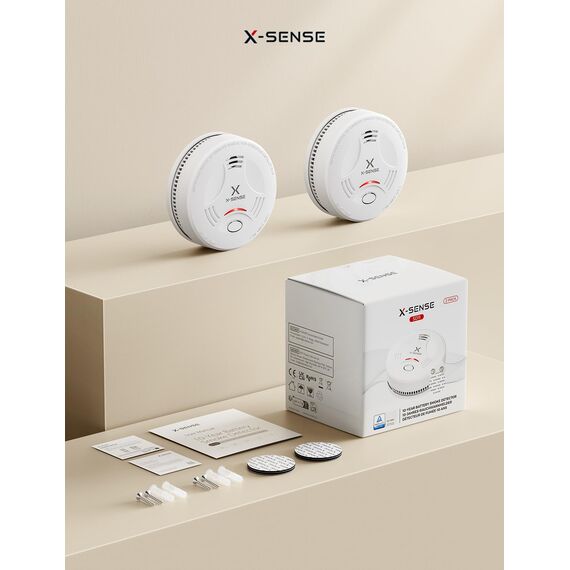 X-Sense Rauchmelder mit 10 Jahre Batterie und Magnethalterung, Feuermelder, TÜV Rheinland-Zertifiziert, mit Stummschalt- und Selbsttest-Funktion, SD11, 2er Set