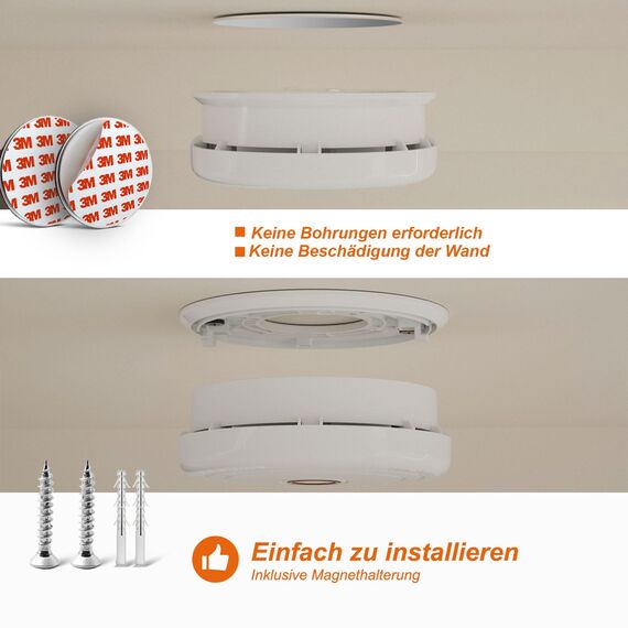 Rauchmelder,Rauchmelder mit magnethalterung Feuermelder 10 Jahre Lebensdauer, Photoelektrischer Brandmelder mit austauschbarer 1 Jahre Batterie 4 Stück
