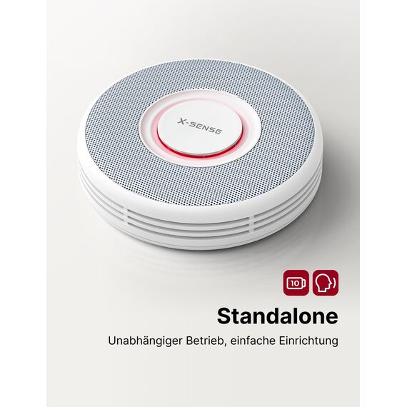 X-Sense Rauchmelder mit 10-Jahres-Batterie, Deutscher Sprachalarm mit Standortangabe (17 Orte), große Testtaste, Standby ohne Blinklicht, XS0B-SN, 6 Stück
