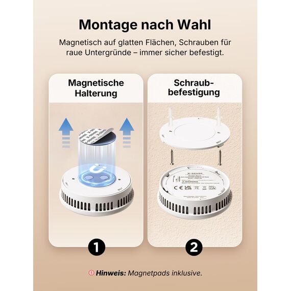 X-Sense Rauchmelder mit 10-Jahres-Batterie, Zertifiziert nach EN 14604, Brandmelder mit Magnethalterung, Standby ohne LED-Blinksignal, Test-/Stummschaltungstaste, ultraschlank, XS0G-SN, 1 Stück