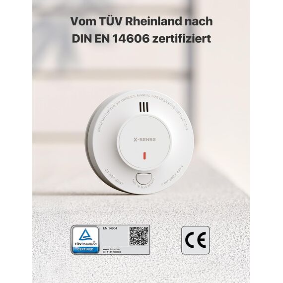 X-Sense Verbesserter Rauchmelder 10 Jahre Batterie, Feuermelder mit fotoelektrischem Sensor, EN14604 geprüfte Brandmelder, SD2J0AX, 1er Set